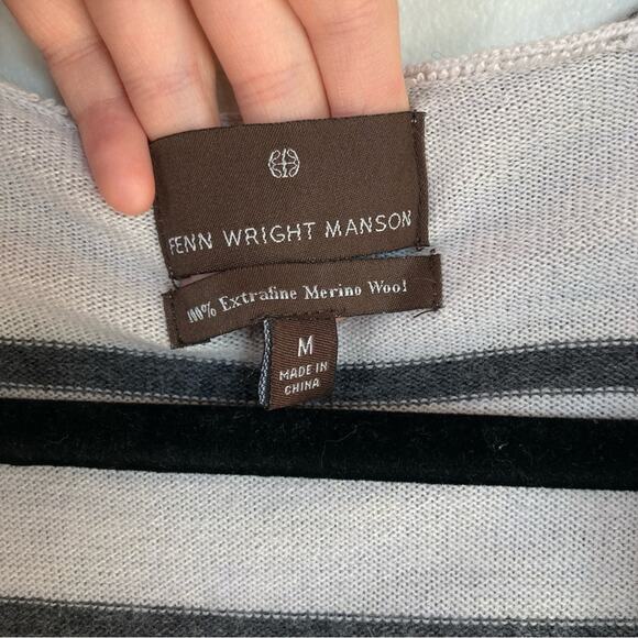 Fenn Wright Manson Women M 100% Merino Wool Striped Hooded Cardigan Granola Cozy - Picture 4 of 9